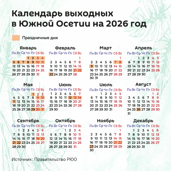 Календарь выходных дней на 2026 год - Sputnik Южная Осетия