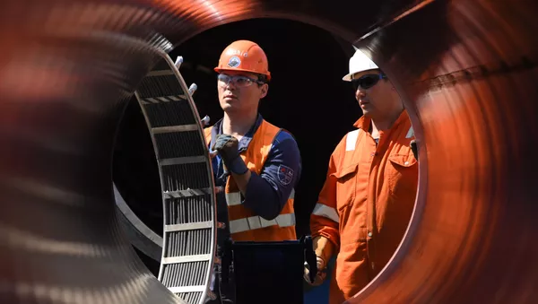 Рабочие на участке строительства газопровода Северный поток-2 в Ленинградской области - Sputnik Южная Осетия