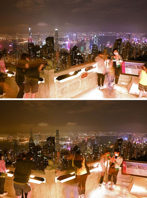 Фотографии до и после акции Час Земли в Гонконге - Sputnik Южная Осетия