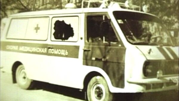 Расстрелянная машина скорой помощи в Цхинвале. Архивное фото - Sputnik Южная Осетия