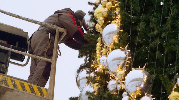 Монтаж главной новогодней елки в Санкт-Петербурге - Sputnik Южная Осетия
