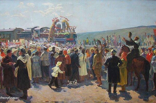 Работа Николая Кабисова Прибытие первого поезда в Сталинир - Sputnik Южная Осетия