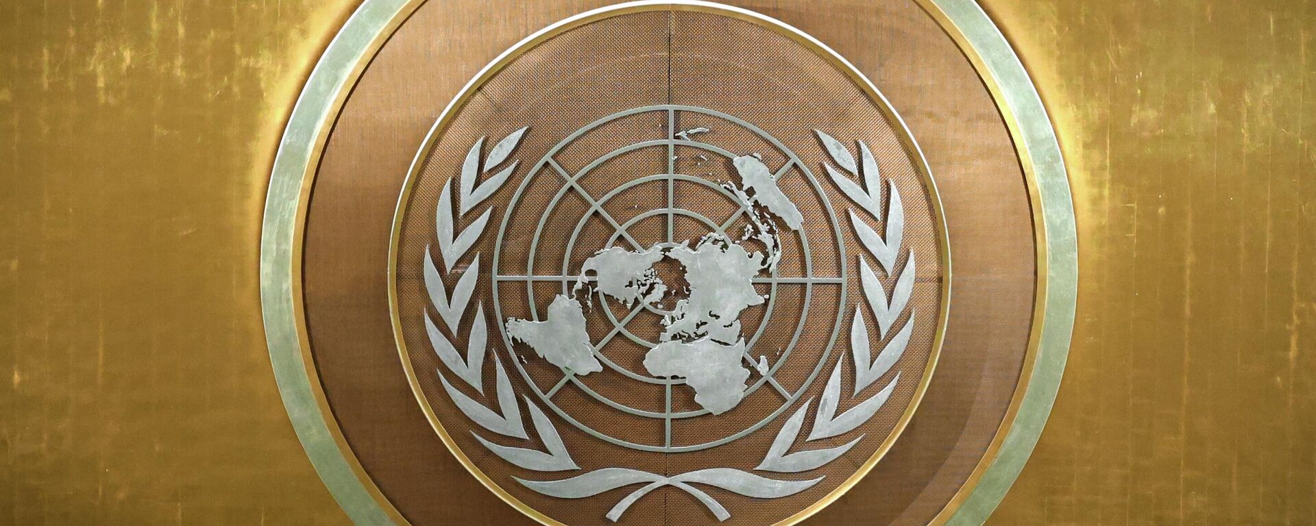 Эмблема Организации Объединённых Наций (ООН) в Генеральной Ассамблеи Организации Объединенных Наций (ООН) в Нью-Йорке - Sputnik Южная Осетия, 1920, 24.10.2022