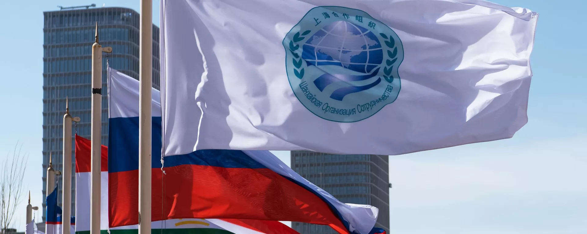 Флаг Шанхайской организации сотрудничества и флаги стран участниц ШОС. Архивное фото - Sputnik Южная Осетия, 1920, 04.07.2023