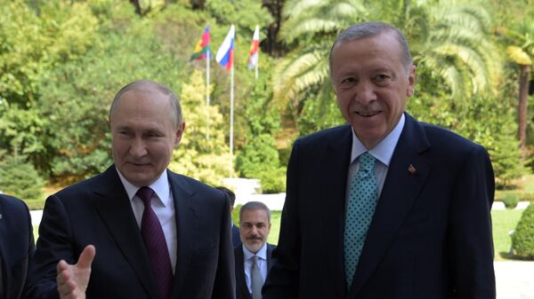 Президент России Владимир Путин и президент Турции Реджеп Тайип Эрдоган во время встречи в Сочи  - Sputnik Южная Осетия