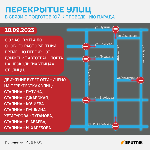 Перекрытие улиц в связи с подготовкой к проведению парада - Sputnik Южная Осетия