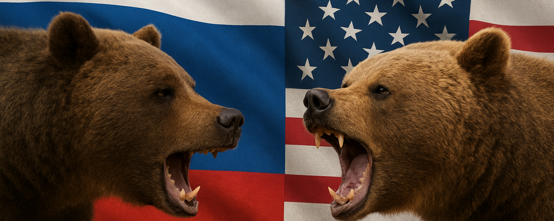 Медведь и гризли на фоне русского и американского флагов - Sputnik Южная Осетия, 1920, 15.08.2025