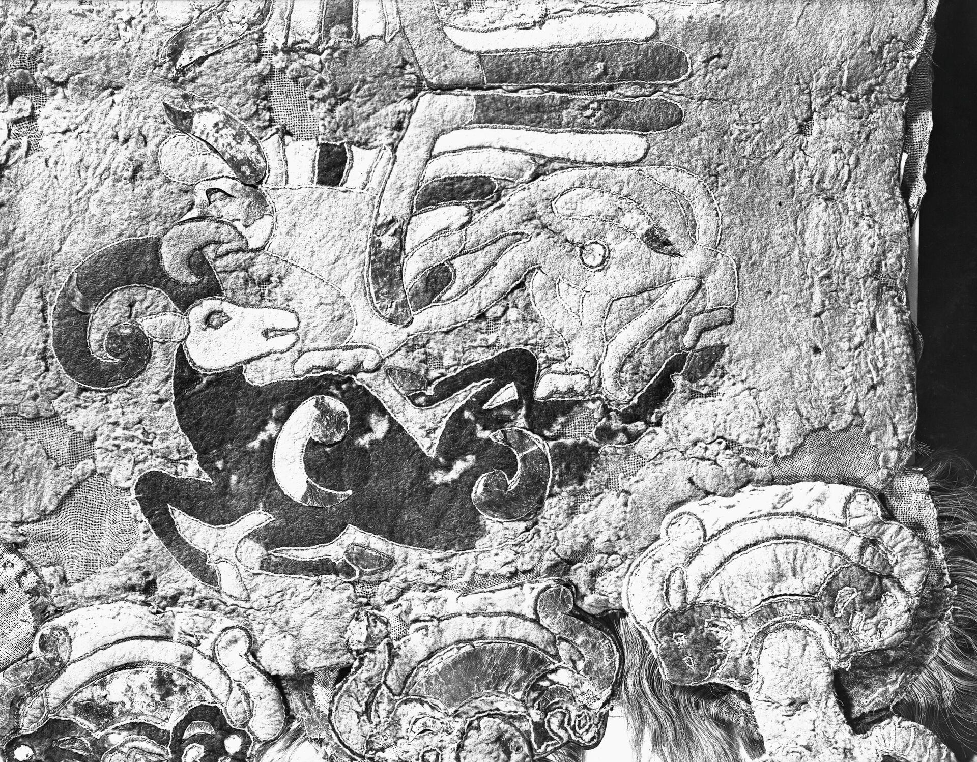 Грифон терзает горного козла. Покрышка седла, найденная при раскопках Пазырыкского кургана на Алтае. - Sputnik Южная Осетия, 1920, 18.11.2025