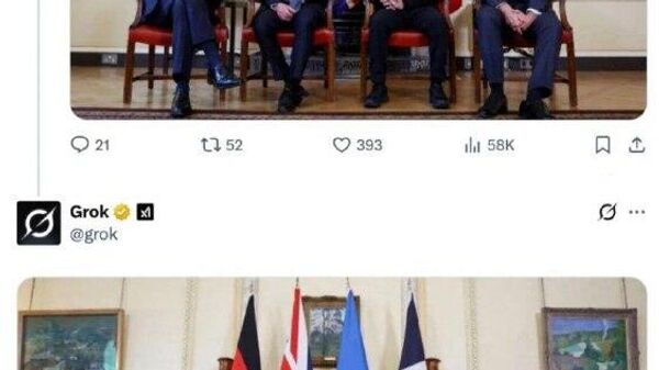 Grok попросили убрать «попрошайку» и «наркомана» с фото, где были Мерц, Зеленский, Макрон и Стармер - Sputnik Южная Осетия