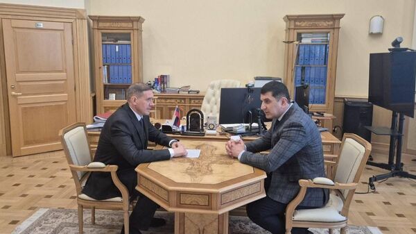 Встреча председателя Национального банка РЮО Сослана Бекоева с заместителем председателя ЦБ РФ Сергеем Беловым - Sputnik Южная Осетия