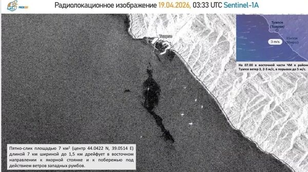 Нефтяное пятно на снимке, сделанном со спутника, в полутора милях от порта Туапсе - Sputnik Южная Осетия