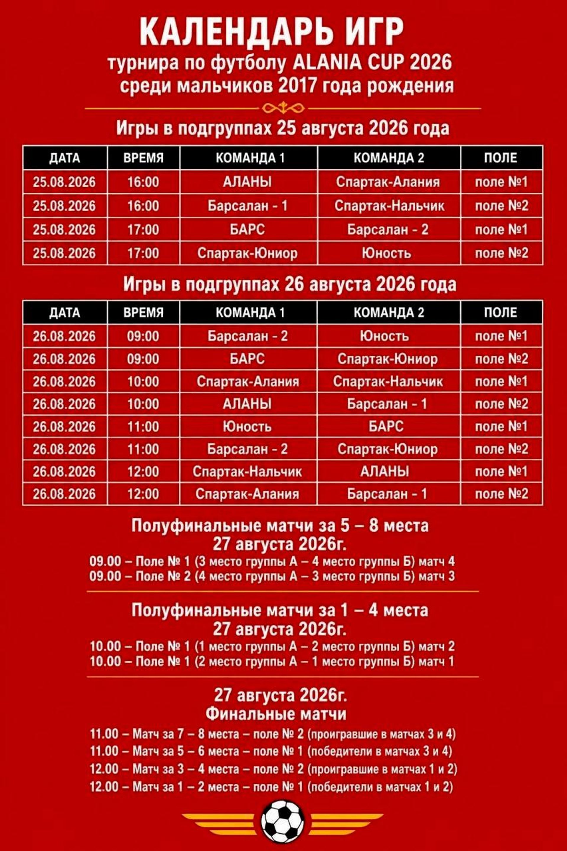 Календарь игр турнира Alania Cup - Sputnik Южная Осетия, 1920, 20.08.2026