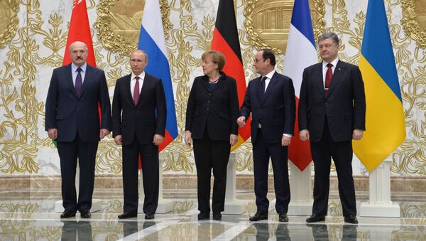Переговоры лидеров России, Германии, Франции и Украины в Минске. 11 февраля 2015 - Sputnik Южная Осетия