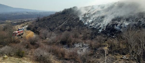 Тушение пожара на мусорном полигоне около Цхинвала Тушение пожара на мусорном полигоне около Цхинвала - Sputnik Южная Осетия