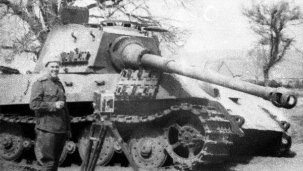 Великая Отечественная война 1941—1945 гг. Советский воин фотографируется на фоне подбитого немецкого танка Тигр. - Sputnik Южная Осетия