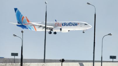 Самолет Boeing 737-800 авиакомпании FlyDubai совершает посадку в аэропорту "Внуково"