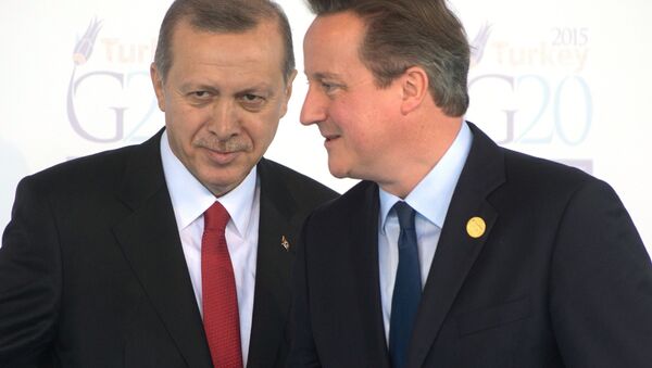 Президент Турции Тайип Эрдоган (слева) и премьер-министр Великобритании Дэвид Кэмерон, архивное фото. - Sputnik Южная Осетия