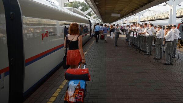 Торжественный запуск первого сдвоенного состава высокоскоростного поезда Сапсан - Sputnik Южная Осетия