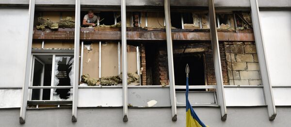 Последствия пожара в здании телеканала Интер в Киеве Последствия пожара в здании телеканала Интер в Киеве - Sputnik Южная Осетия