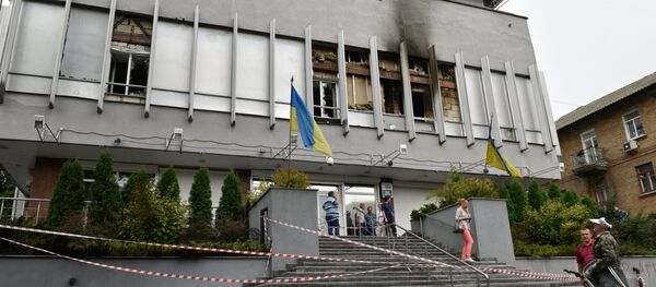 Последствия пожара в здании телеканала Интер в Киеве Последствия пожара в здании телеканала Интер в Киеве - Sputnik Южная Осетия