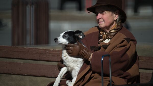 Бабушка на скамейке с собакой на руках - Sputnik Южная Осетия
