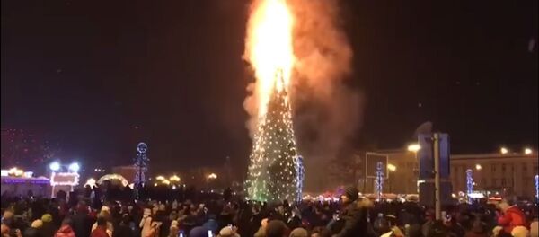 Полыхающая елка в Южно-Сахалинске попала на видео Полыхающая елка в Южно-Сахалинске попала на видео - Sputnik Южная Осетия