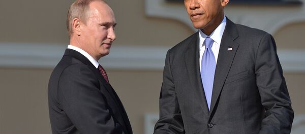 Президент России Владимир Путин (слева) и президент Соединенных Штатов Америки (США) Барак Обама Президент России Владимир Путин (слева) и президент Соединенных Штатов Америки (США) Барак Обама - Sputnik Южная Осетия