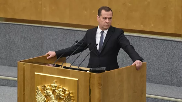 Кандидат на пост премьер-министра РФ Дмитрий Медведев на пленарном заседании Госдумы РФ