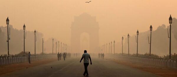 Мужчина у Ворот Индии, окутанных смогом, в Нью-Дели - Sputnik Южная Осетия