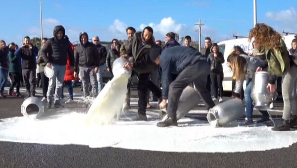 В Италии фермеры в знак протеста поливали проезжую часть молоком - Sputnik Южная Осетия