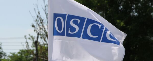 Флаг на автомобиле кортежа ОБСЕ Флаг на автомобиле кортежа ОБСЕ - Sputnik Южная Осетия