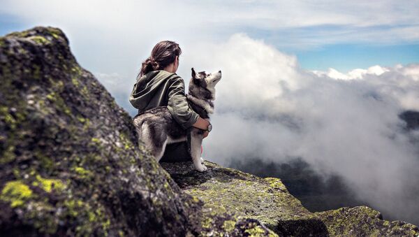 Девушка с собакой в горах - Sputnik Южная Осетия