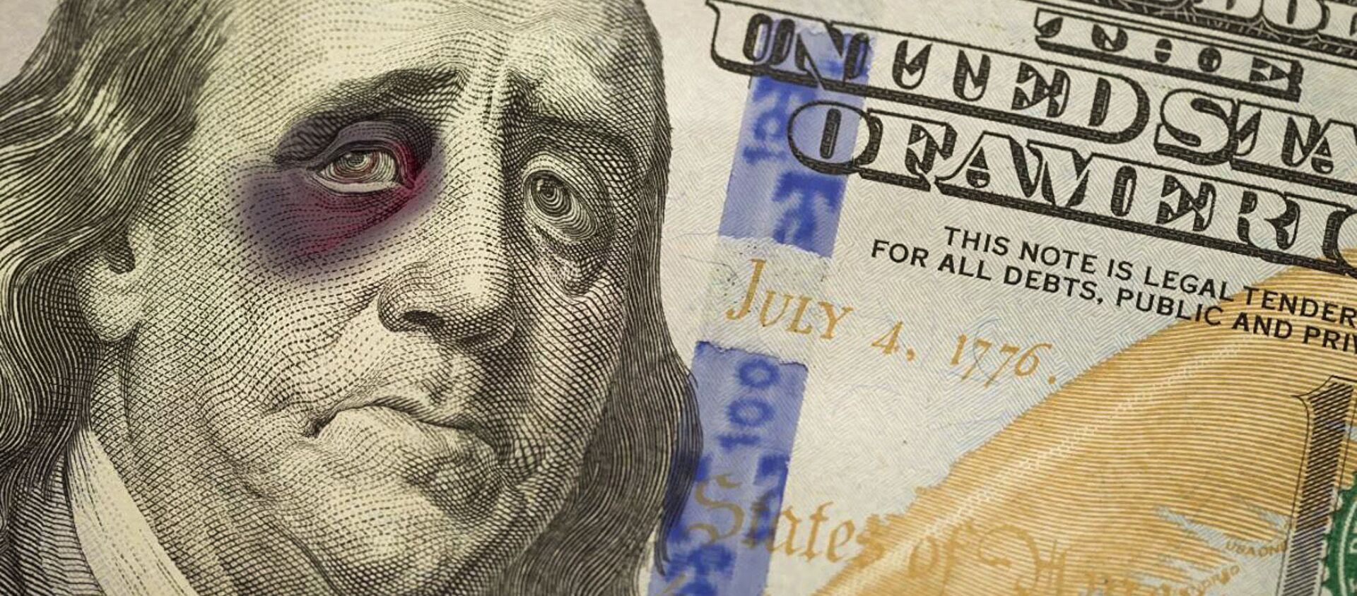 Изображение Бенджамина Франклина с подбитым глазом на банкноте номиналом сто долларов США. Архивное фото - Sputnik Южная Осетия, 1920, 19.10.2020