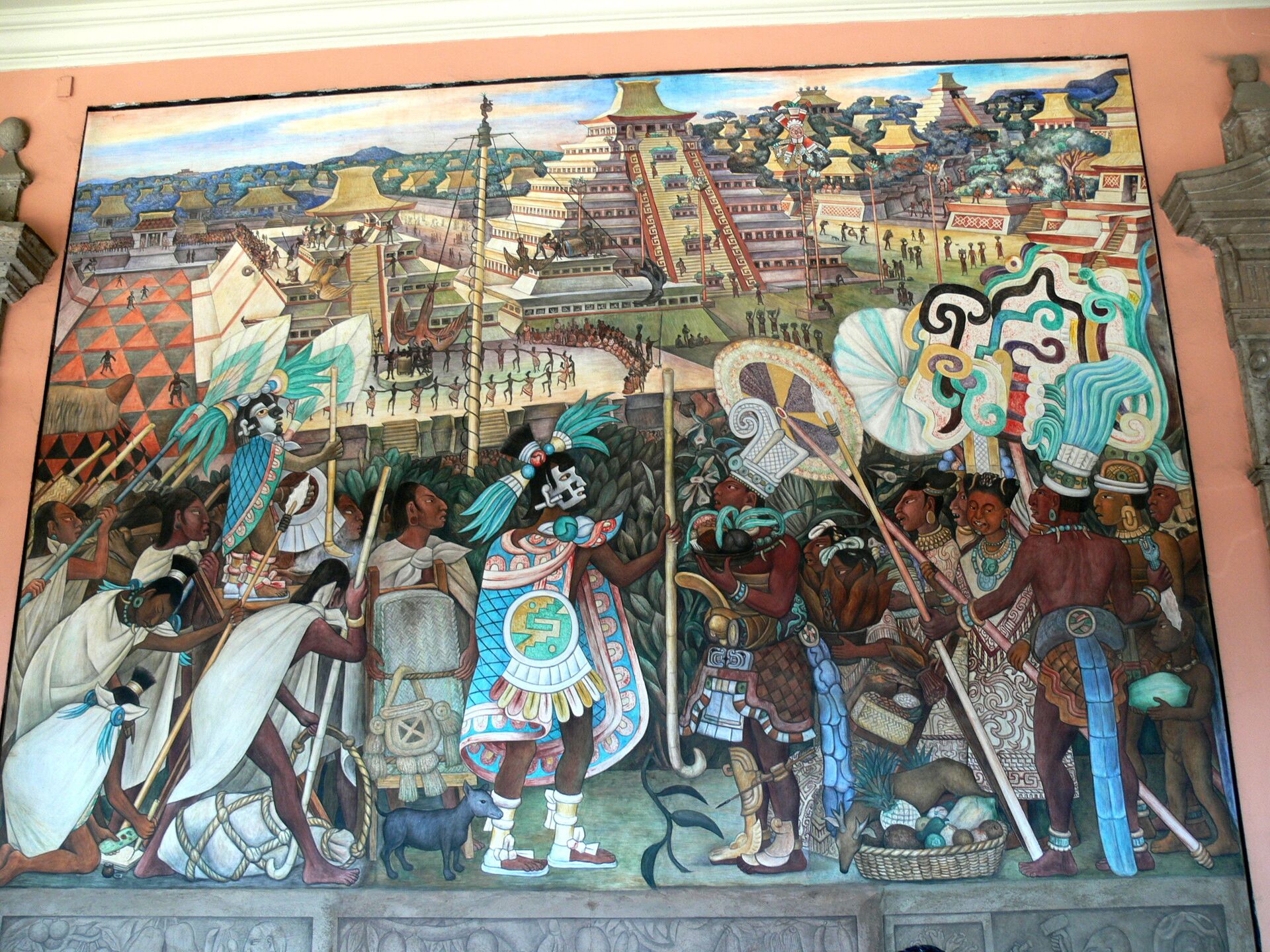  Настенная живопись Диего Риверы c изображением повседневной жизни в ацтекские времена в Национальном дворце в Мехико - Sputnik Южная Осетия, 1920, 07.12.2023